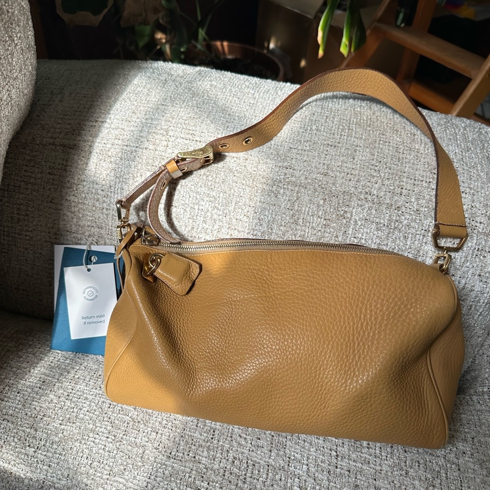 PRADA barrel Leather Shoulder Bag in Tan